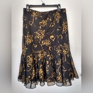 Ralph Lauren Irina Metallic Matte Gold Black Floral Skirt Medium Whimsigoth